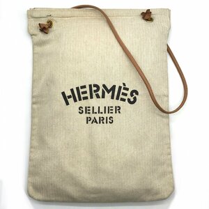 1円 HERMES エルメス アリーヌ GM ナチュラル キャンバス レザー トート ワン ショルダー バッグ G金具 k1670