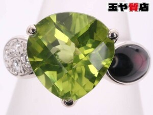 タサキ 美品 TASAKI 田崎真珠 ペリドット2.47ct ダイヤ0.04ct シェル リング 13号 K18WG