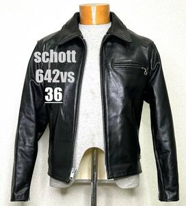 美品⑥schott 642VS黒 ライナー付【36】米国製シングルライダース◇牛革ジャン ハーレーgpz