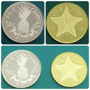 【60211】未使用品　バハマ　1974年　5セント　1セント　おまとめ2点　世界コイン　硬貨　貨幣　コレクション品