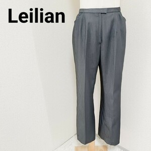 レリアン Leilian 美品 スラックス ボトムス 快適 ウエストゴム センタープレス グレー シンプル 日本製 11L レディース