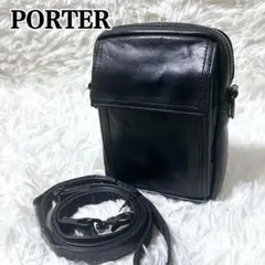 【美品】PORTER サコッシュ レザー ショルダーバッグ ブラック コンパクト