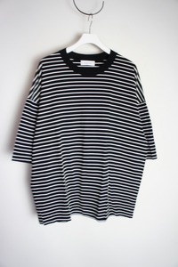 美品ADAM ET ROPE HOMMEアダムエロペ オーバーサイズ ボーダーＴシャツ 半袖カットソー 黒白823O