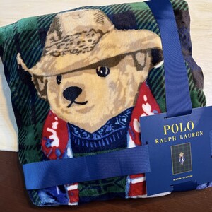 激かわ もふもふ　手触り抜群 ポロ ラルフローレン ブランケット POLO bear ポロベア クマ 毛布 格子柄 ハット 大判 新品 正規品 ブランド