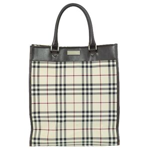 本物 バーバリー BURBERRY ノバチェック チェック トートバッグ ハンドバッグ キャンバス レザー ベージュ ブラウン