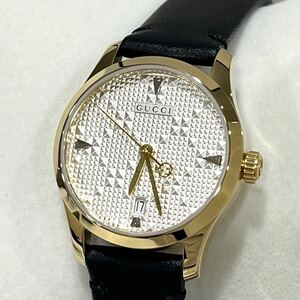 未使用 GUCCI グッチ 腕時計 YA126571A Gタイムレス G-Timeless 27mm クォーツ レザーベルト シルバー文字盤 レディース 専用箱保付き