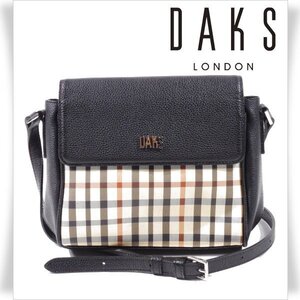 新品1円～★定価2.9万 DAKS LONDON ダックス ロンドン レディース 日本製 ハウスチェックPVC×牛革 ショルダーバッグ 黒 ブラック◆A1091◆