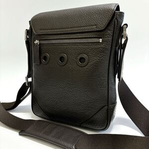 美品 1円 dunhill ダンヒル ショルダーバッグ ノースサウス フラップ シボ革 メンズ 男性 オールレザー レザー ボディバッグ ブラウン系