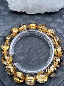 即決 0414J156 最高級！極美品★【黄金タイチンルチル】★ブレス 13.5-14mm（新品）