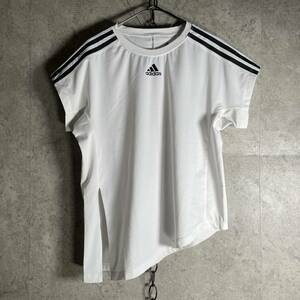 adidas アディダス 半袖Tシャツ アシンメトリー 3本線 ホワイト Mサイズ レディース スポーツウェア ゴルフウェア