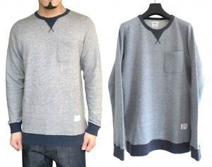 定価2万 15A/W BEDWIN L/S C-NECK POCKET SWEAT “RIC” 3 グレー スウェット ガゼット ポケット クルーネック ※レターパック可