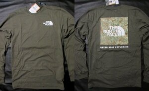 本物正規◆ノースフェイス◆長袖Tシャツ ボックスロゴ BOX NSE■XL■カーキグリーン/迷彩■新品■NEW TAUPE 絵画調 アメリカ限定/L