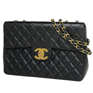 シャネル CHANEL デカ マトラッセ シングルフラップ チェーン ショルダーバッグ ココマーク Ｗチェーン レザー ブラック A01094 中古