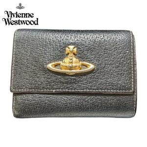 Vivienne Westwood ブラック オーブロゴ レザー ウォレット ヴィヴィアンウエストウッド ３つ折り財布