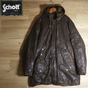 K5S/S4.16-3　Schott　ショット　本革　レザージャケット　N-3Bタイプ　フライトジャケット　フード　革ジャン　皮ジャン　XL　ブラウン