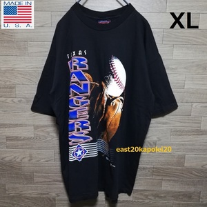 MLB テキサス レンジャーズ ビッグ プリント USA製 1996 ヴィンテージ Tシャツ XL size 黒 ブラック 90s ビッグシルエット オーバーサイズ