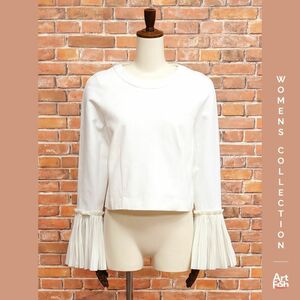 1円/秋冬/MEIMEIJ/IT38サイズ/訳 プリーツ スリーブ クロップド カットソー イタリア製 メイメイジェイ 新品/白/ホワイト/Jz404/