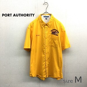 HZ8955★PORT AUTHORITY : 刺繍デザイン 半袖ボタンダウンシャツ★M★イエロー ポートオーソリティー