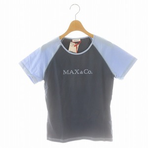 マックス&コー MAX&CO. ラグランカットソー Tシャツ 半袖 ロゴ刺繍 L チャコールグレー ライトブルー /ES ■OS レディース