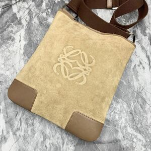 1円【極美品】LOEWE ロエベ アナグラム デカロゴ メンズ ショルダーバッグ サコッシュ ポシェット 斜め掛け スエード レザー ブラウン 茶色