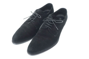 プラダ PRADA 3HOLE SUEDE SHOES 3ホール スエード レースアップ ビジネス ドレス シューズ 81118 7.5 黒 ブラック ブランド古着ベクトル