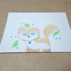 タヌキと葉っぱ　子供が描いた絵☆