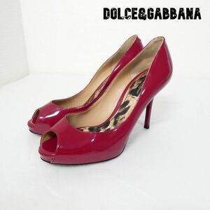 良品 綺麗 Dolce&Gabbana ドルチェ&ガッバーナ 36.5 約23.5㎝ エナメル パンプス オープントゥ ピンヒール ワインレッド