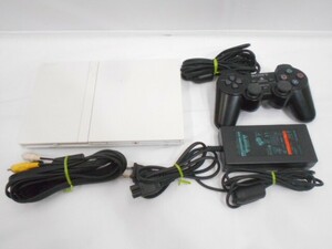 25 送60サ 0619$D05 PS2 SCPH-75000 ホワイト 本体、コントローラ(ブラック)セット 中古品