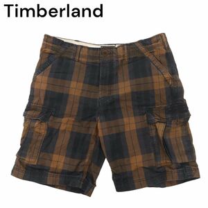 Timberland ティンバーランド 春夏 牛革パッチ★ チェック柄 ハーフ ショート カーゴ パンツ Sz.38　メンズ　C4B03293_7#P