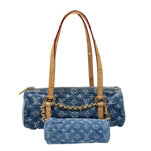 ルイ・ヴィトン LOUIS VUITTON パピヨンMM M46830 ブルー　ゴールド金具 モノグラム・デニム ショルダーバッグ レディース 中古