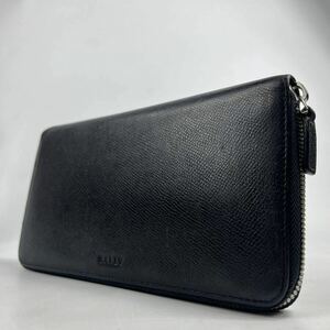 1円〜【入手困難品】 Bally バリー 長財布 ラウンドファスナー オーガナイザー ブラック 黒 レザー ビジネス メンズ ロゴ 型押し