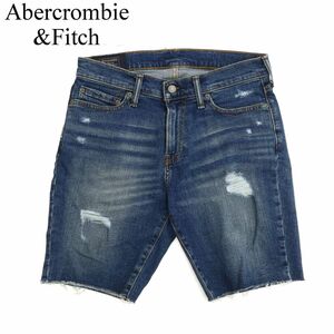 Abercrombie&Fitch アバクロンビー＆フィッチ 春夏 ダメージ加工★ ハーフ ショート デニム パンツ Sz.28　メンズ　C3B02227_6#P