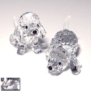 侍◆【SWAROVSKI スワロフスキー】クリスタル『Beagle ビーグル犬』オブジェ 置物 フィギュリン 2点セット 28