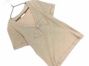 ネコポスOK キャシャレル ボーダー リボン 半袖 カットソー size1/茶 ■◆ ☆ dha1 レディース