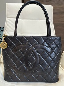 美品 シャネル CHANEL 復刻トート ココマーク ハンドバッグ ブラック ラムスキン