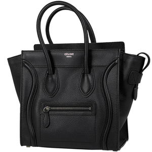 セリーヌ CELINE ラゲージ マイクロショッパー 手提げ トートバッグ ハンドバッグ レザー ブラック レディース 【中古】