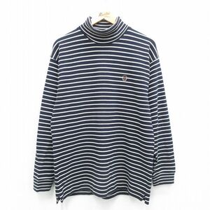 【30%OFF】L/古着 トミーヒルフィガー 長袖 ブランド Tシャツ メンズ 90s ワンポイントロゴ コットン タートルネック ハイネック 紺他 3OF