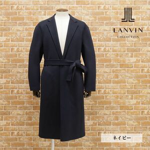 1円/秋冬/LANVIN COLLECTION/52サイズ/ベルテッド コート スーパー120’s ウール カシミヤ混ビーバー 極上 無地 新品/紺/ネイビー/hb245/