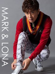 木村拓哉着用品！極美品 マークアンドロナ MARK&LONA ゴルフウェア トップス ハイネック ハーフジップ 赤 ベロア 46 M相当 スカル ドクロ