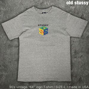 old stussy 90s ビンテージ 紺タグ USA製 64 ロクヨン Tシャツ オールド ステューシー 半袖Tシャツ プリント 古着