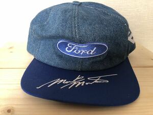 FORD Racing Mark Martin サイン キャップ フリーサイズ デニム ブルー NASCAR フォード レーシング USED古着 ビンテージ 即決 Made in USA