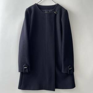 【ポーランド製】A.P.C. size/XS (ka) アーペーセー ウール メルトン コート ノーカラー アウター ネイビー 紺 APC coat