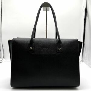 美品 FURLA フルラ トートバッグ レザー 本革 ロゴ A4収納 PC収納 黒 ブラック レディース かばん 仕事 ビジネス