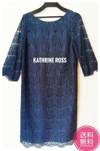 【極美品】KATHRINE ROSE◆レースワンピースＭネイビー◆送料無料