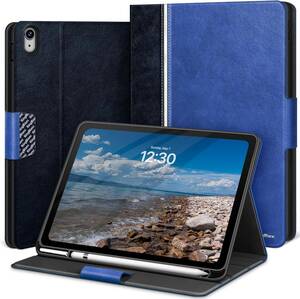 KingBlanc iPad 10世代 ケース 2022モデル用 10.9インチ 手帳型 ペン収納 高級PUレザー製 オートスリープ キズ防止 全面保護, ブルー