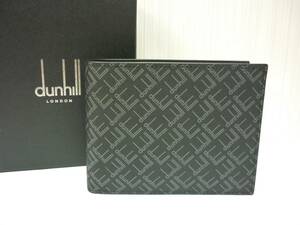 未使用 dunhill ダンヒル シグネチャー PVC ロゴ 二つ折り コンパクト財布 折財布 メンズ 黒 ブラック a