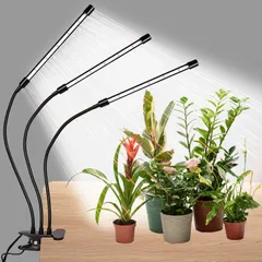 屋内植物用栽培ライト、126 LED 3ヘッドクリップ植物ライト、フレキシブルグースネック付きフルスペクトルLED植物栽培ランプ、3/6/12時間タイマー、自動オン/オフ、6段階調光可能（サンライクホワイト+レッド）