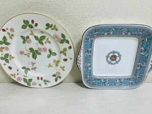 【IK0610.3-2】【1円スタート】WEDGWOOD フロレンティーン ターコイズ 大皿 ワイルドストロベリー プレート 2点おまとめ出品