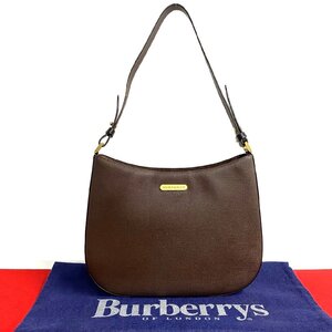 極 美品 希少品 BURBERRY バーバリー ノバチェック ロゴ 金具 レザー 本革 セミ ショルダーバッグ トートバッグ ブラウン 茶 78420