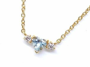 美品 スタージュエリー ネックレス ■ K18 イエローゴールド ハート ブルーストーン ダイヤ 0.05ct アクセサリー STAR JEWELRY □4K6DS